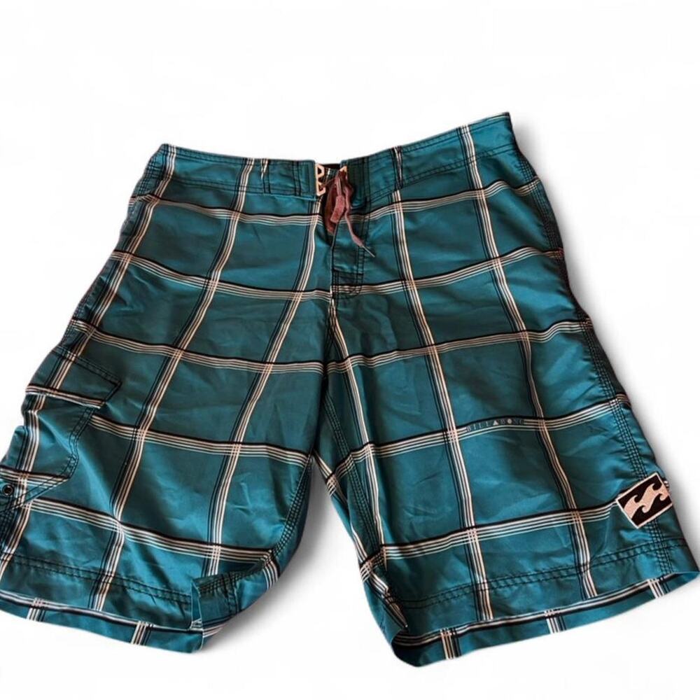 Billabong blue plaid board shorts